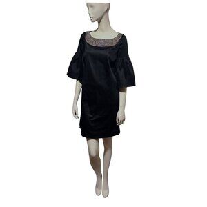 Y2K Linea Cocktail Dress 8 Boat Neck Flare Sleeve Stud Retro Mod Minimalist NEW